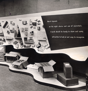 The packaging display at the Britain Can Make It exhibition - 1946 ©Design Council / University of Brighton Design Archives