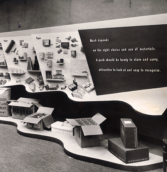 The packaging display at the Britain Can Make It exhibition - 1946 ©Design Council / University of Brighton Design Archives