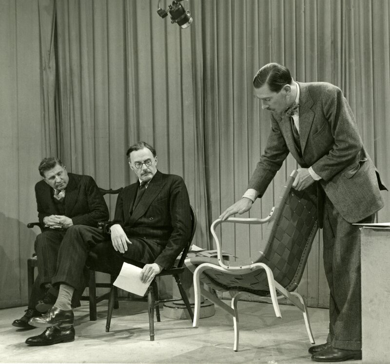 (Image: Design Centre TV Broadcast – What is it in a chair – October 1947 – centre: Sir Gordon Russell, the Council’s Director 1947-59 ©Design Council / University of Brighton Design Archives)