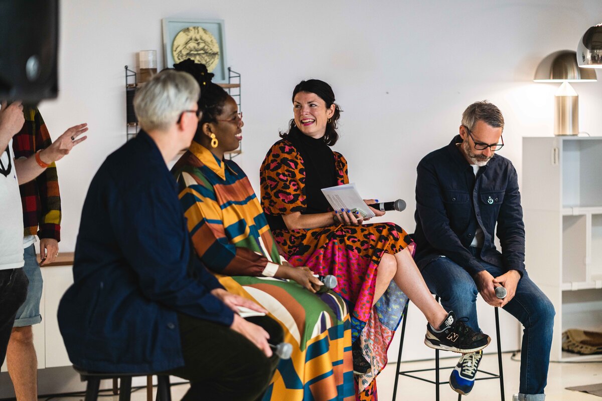 Design Made it Possible: Career pathways into design From left to right: Jane Anderson (BCU) Venessa Scott (Public Artist) Cat Drew (CDO Design Council) Phil Garnham (Monotype UK) CREDIT Thom Bartley