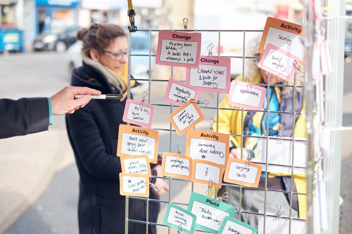 Creative high streets workshop, showing post it thoughts Credit: Jack Offord